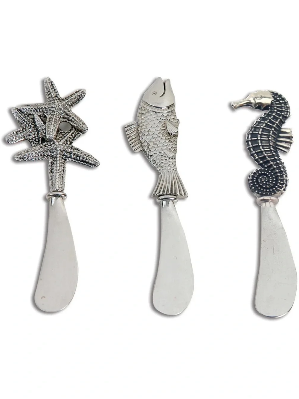 Picnic Plus Coastal Sea Life Spreader Knife Set of 3 Pc Starfish Fish Seahorse